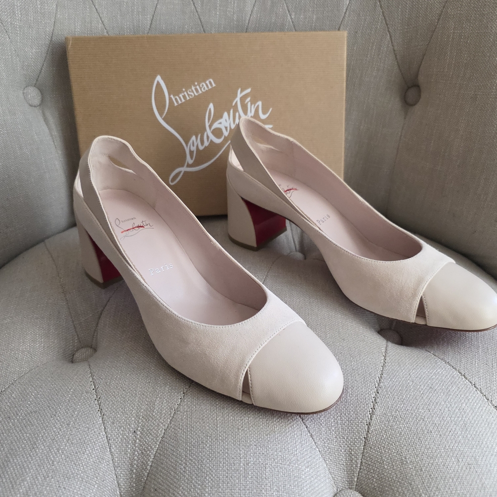 Christian Louboutin Cream Block Heel Pumps